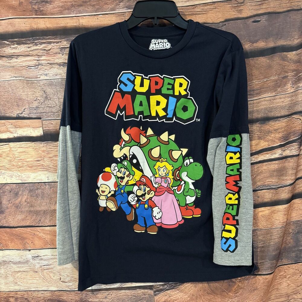 Nintendo Super Mario Boys Shirt XS 30/32 Layered Long Sleeve Bowser Yoshi Luigi